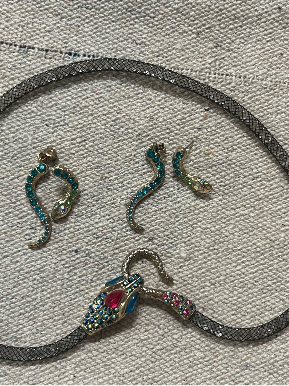 Betsey Johnson Gold-Tone Teal, Pink & Blue Snake Necklace and Earring Set